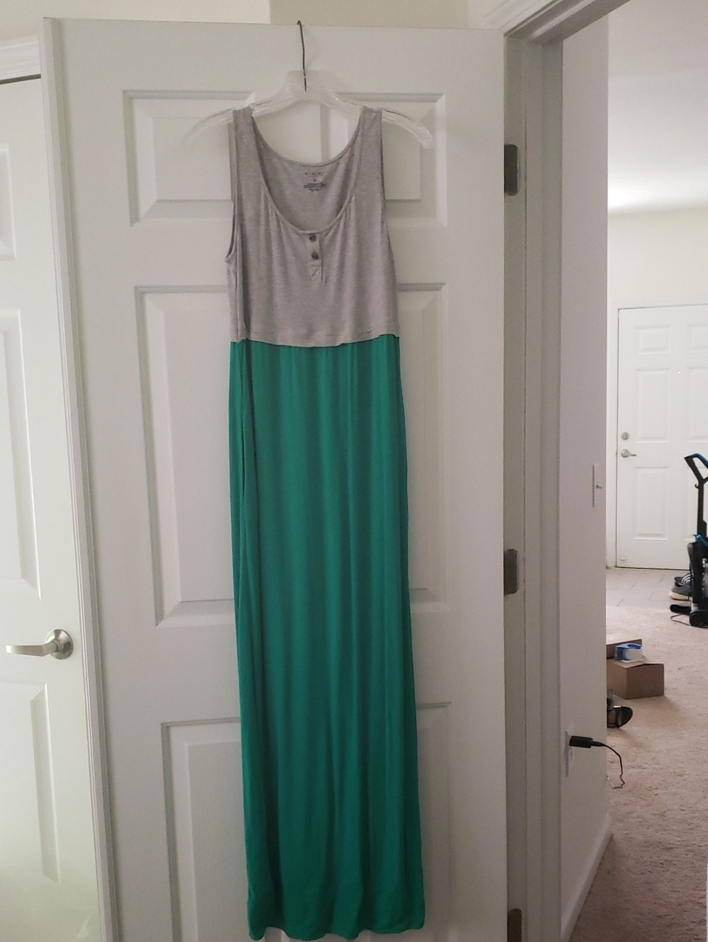 Sleeveless Grey with Teal Maxi Dress